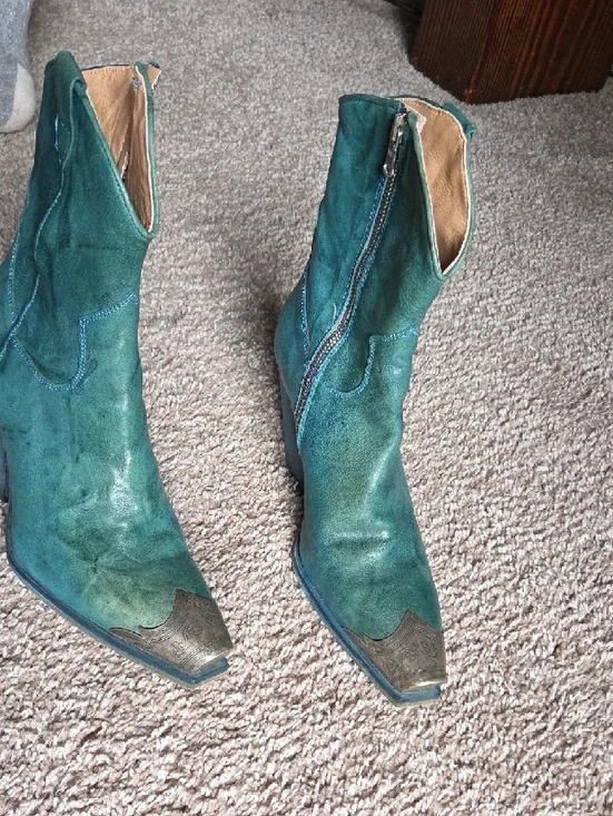 Free People Teal Leather Pointed Toe Zip Ankle Boots - Picture 6 of 9